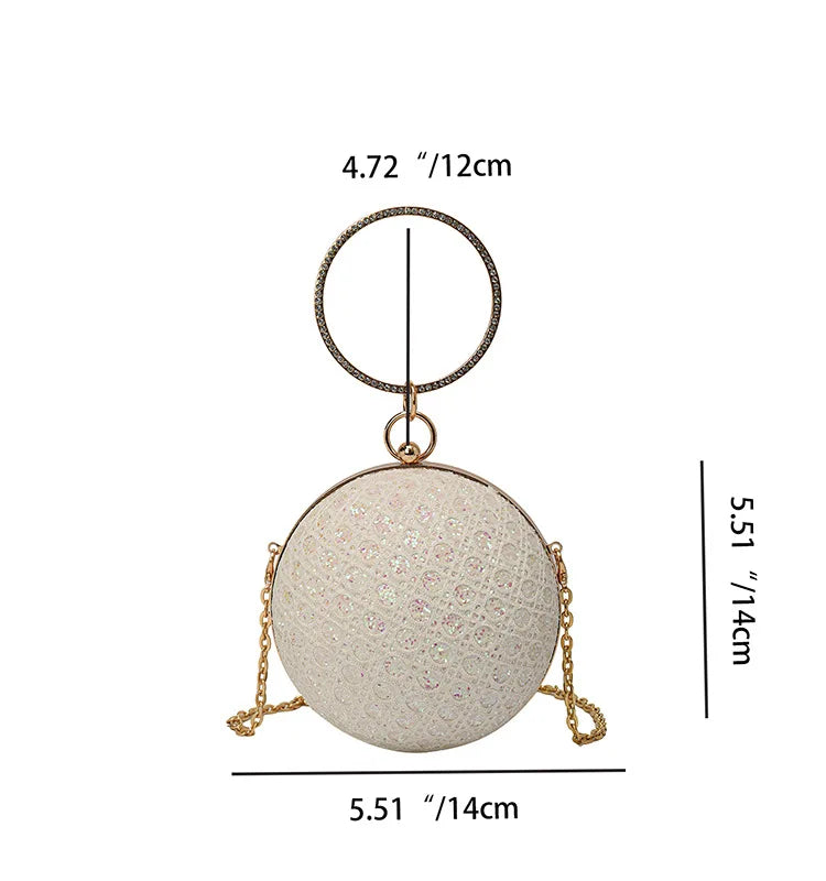 Sparkly Round Evening Purses for Women Shiny Diamonds Handbag Unusual Party Mini Small Bags Fashion Luxury Shoulder Bag Woman