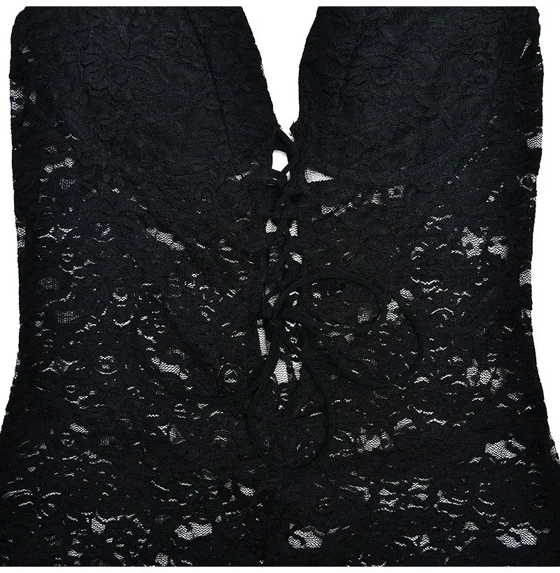 GACVGA Sexy Lace See Through Women Jumpsuit Backless Slim Streetwear Bandage Romper Lady Elegant Summer Party Nightclub Jumpsuit