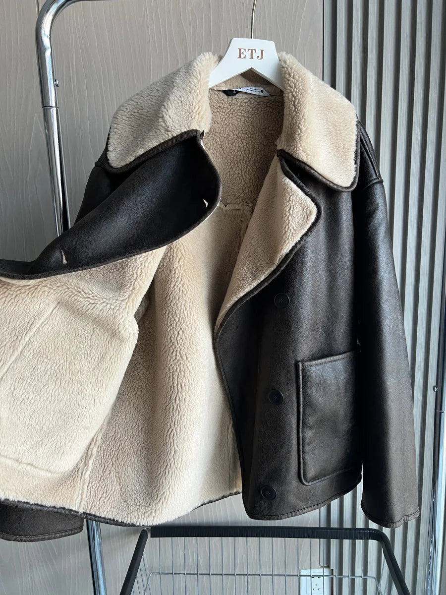 ETJ 2025 Fall/Winter New Arrival Women's ZW Series Double-Sided Collar Oversized Long-Sleeve Jacket Warm Coat 3548246