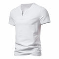 Mens Short Sleeve Henley Shirts Casual Cotton Slim Fit Basic Summer V Neck T-Shirt