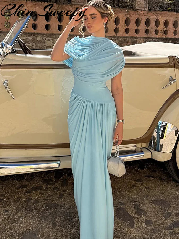 Vestido longo urbano feminino, sexy, plissado, estilo império, sem mangas, assimétrico, vestidos femininos, primavera/verão 2025, robe feminino chique