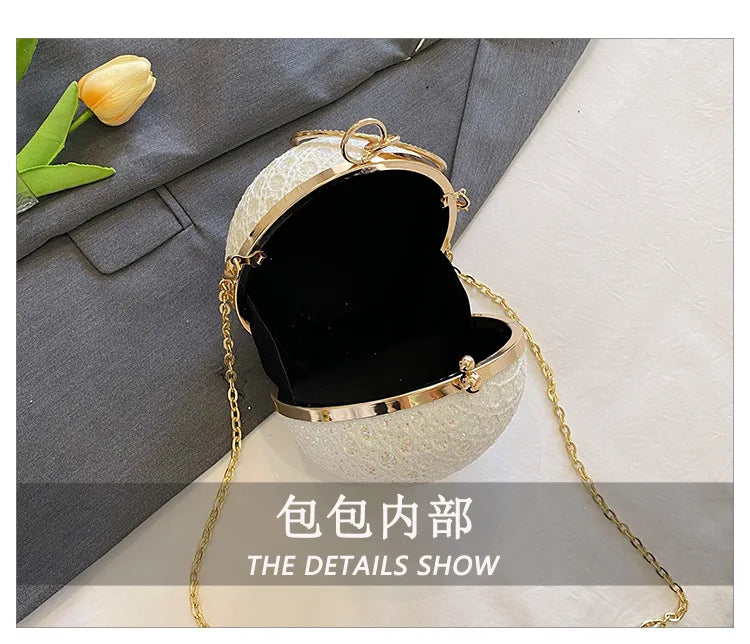 Sparkly Round Evening Purses for Women Shiny Diamonds Handbag Unusual Party Mini Small Bags Fashion Luxury Shoulder Bag Woman