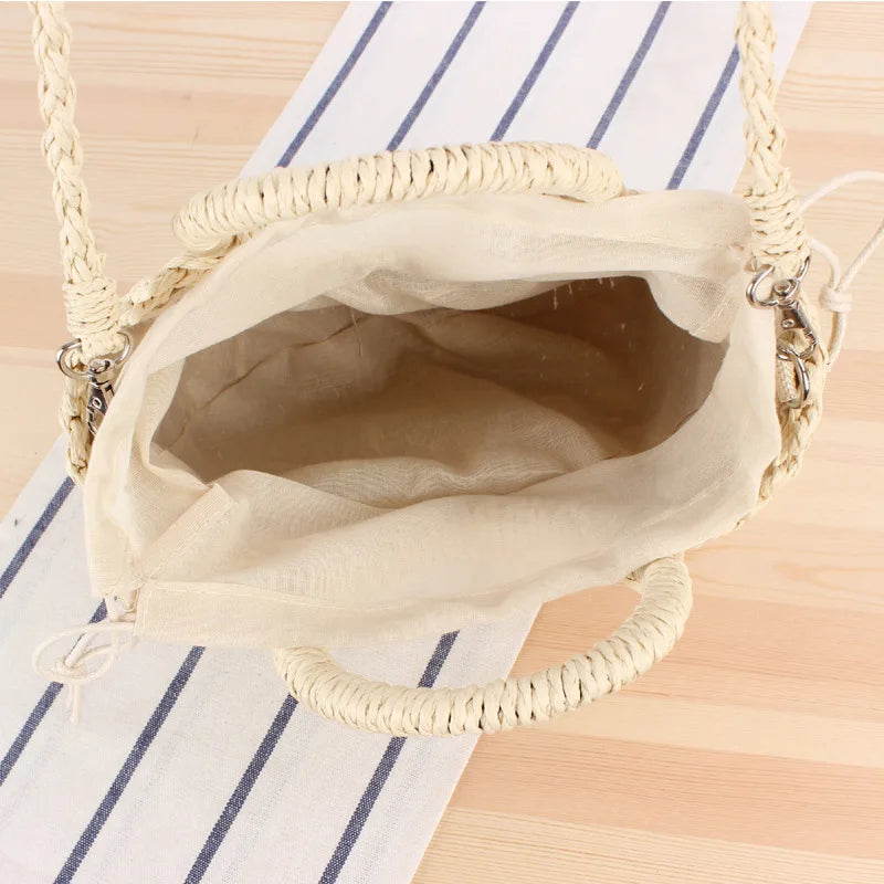 2023 Summer Handmade Bags for Women Beach Weaving Ladies Straw Bag Wrapped Beach Bag Moon shaped Top Handle Handbags Totes - CRAVO ROSE