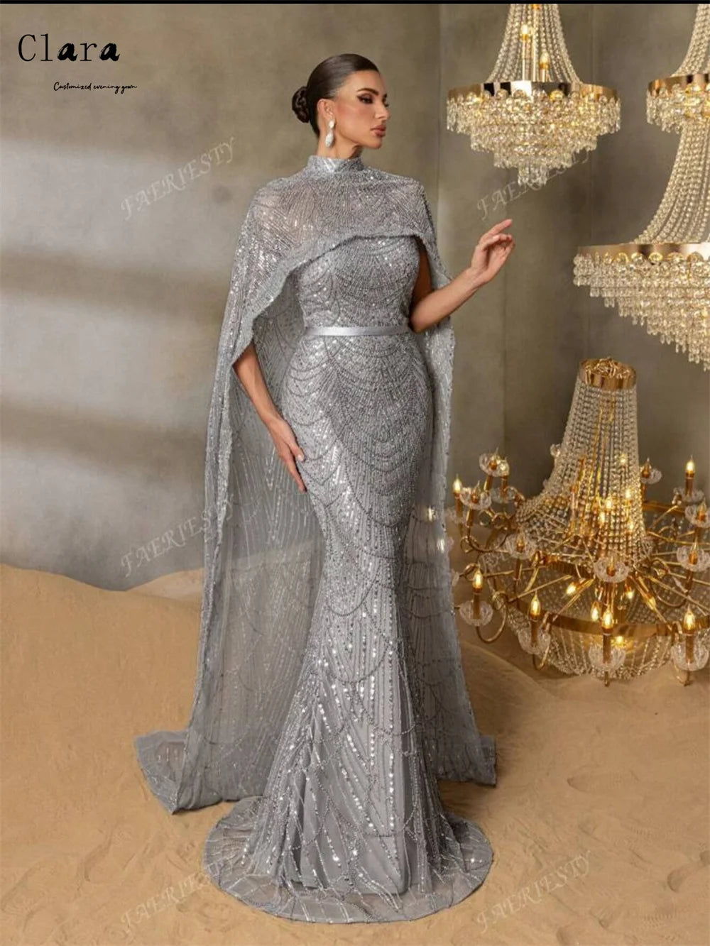 Clara Custom Crew Neck Beaded Fishtail Sleeveless Elegant Evening Dresses for Woman Luxury Women's Elegant Party Dress 2025 Prom