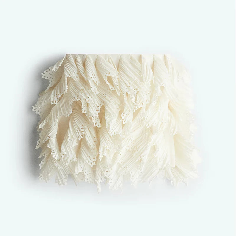 Conjunto feminino de saia e camisa urbana, gola redonda, manga comprida, botões, babados em cascata, zíperes, saias,  2025