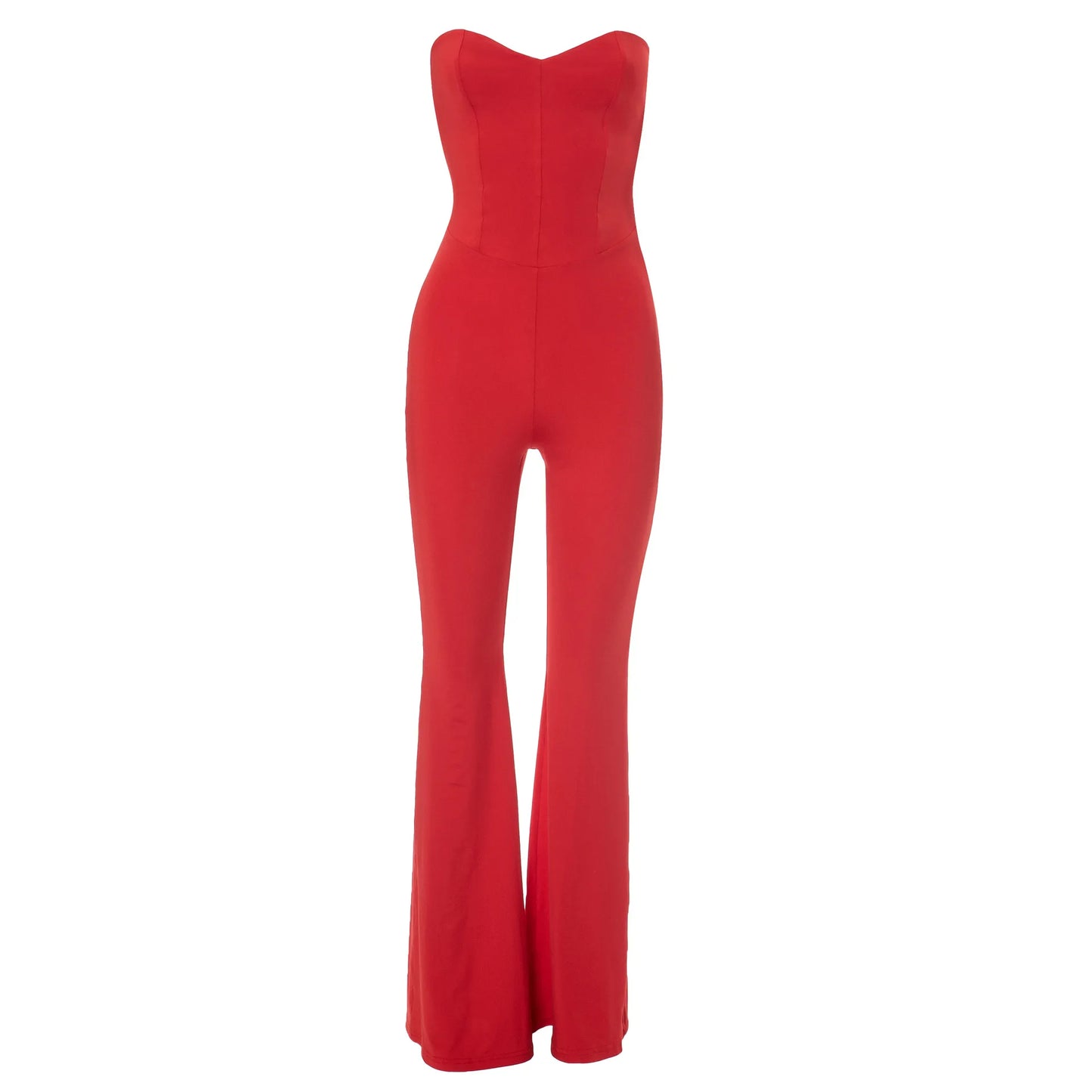 2025 Summer Women's Solid Color Back Strap Strapless Strapless Open Shoulder Tight Micro Flared Pants Jumpsuit