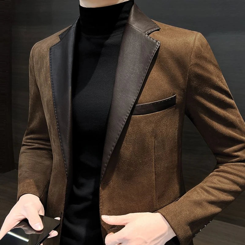 Jaqueta masculina de abotoamento único, nova, vintage, de grife de luxo, roupas de primavera de alta qualidade, ternos e blazers masculinos