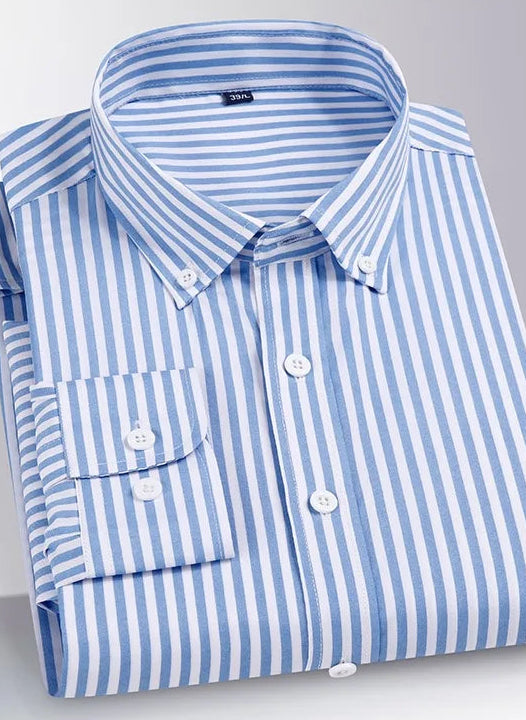 Camisa Social Masculina Listrada Manga Longa – Estilo Business Casual Elegante