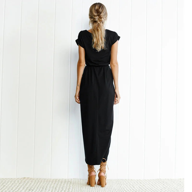2023 Summer Beach Maxi Dress Women Floral Solid Short Sleeve Shirt Dress Casual Sexy Bandage Dress Robe Femme Vestidos Plus Size