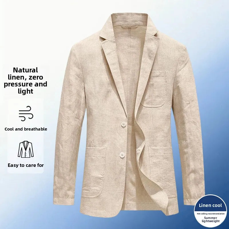Linen Sun Protection Jacket Blazer - Men's Fashionable Business Casual Versatile and Comfortable Ice Sensation Breathable Blazer