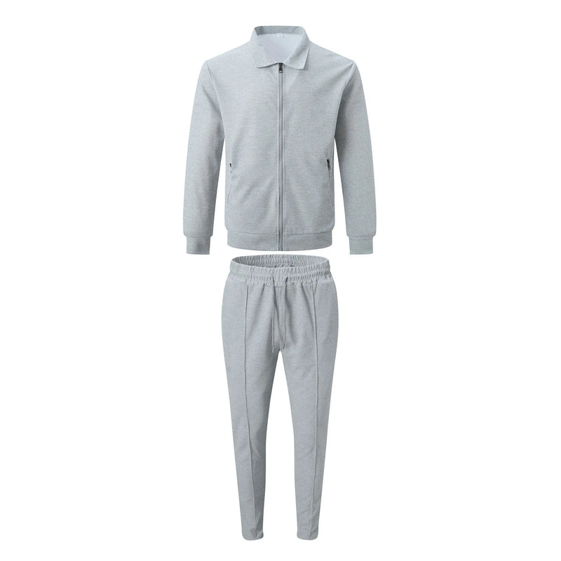 Casaco Outono Waffle Zíper Bolso Lapela Slim Cardigan Conjunto Jaqueta Masculina