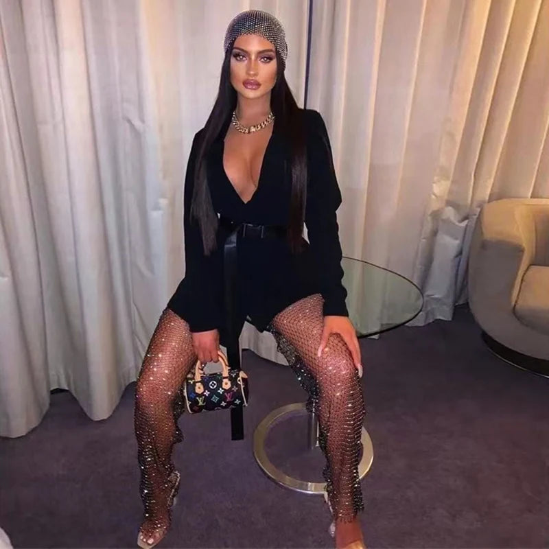 High Quality Crystal Sparkling Diamond Women's Pants And Trousers High Waisted Night Party брюки женские Y2K Pan
