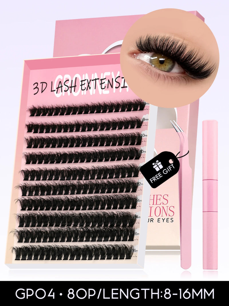 Kit de cílios postiços GROINNEYA faça você mesmo, cílios de manga de 10 a 18 mm, bandeja mista, conjuntos de cílios individuais, kit com cílios postiços faça você mesmo