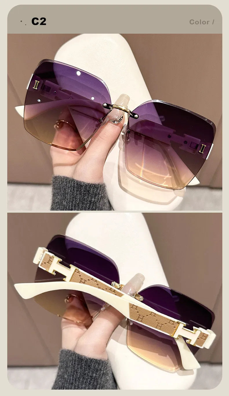 New women's anti-UV large frame sunshade versatile sunglasses frameless fashion sunglasses(DS-1019)