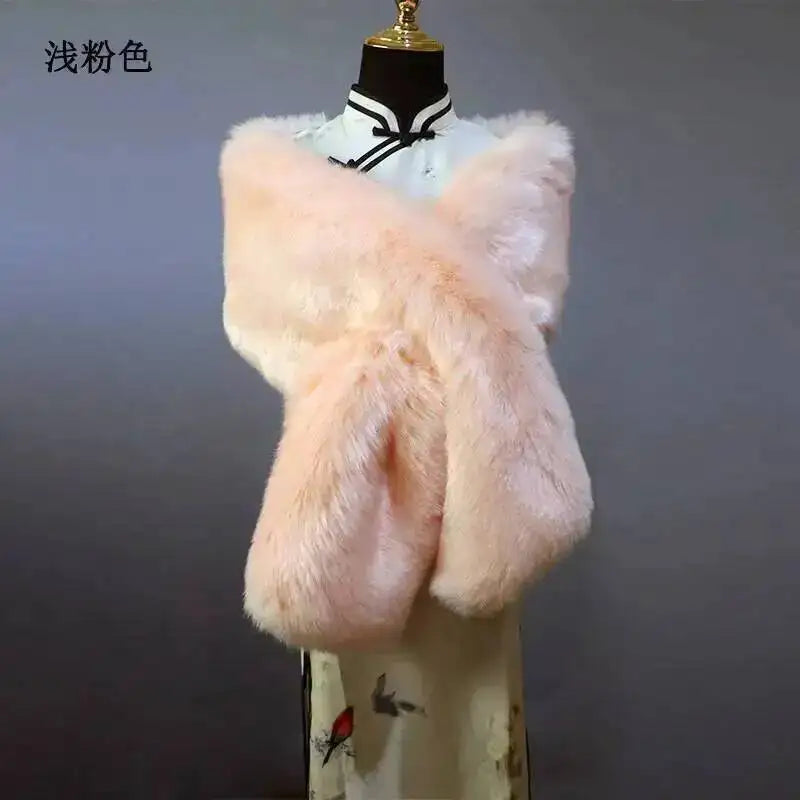 32 Colors 165*30cm Women Luxury Warm Faux Fox Fur Shawl Winter Ladies Plush Scarf Wraps Cloak Coat Wedding Long Cape Scarves