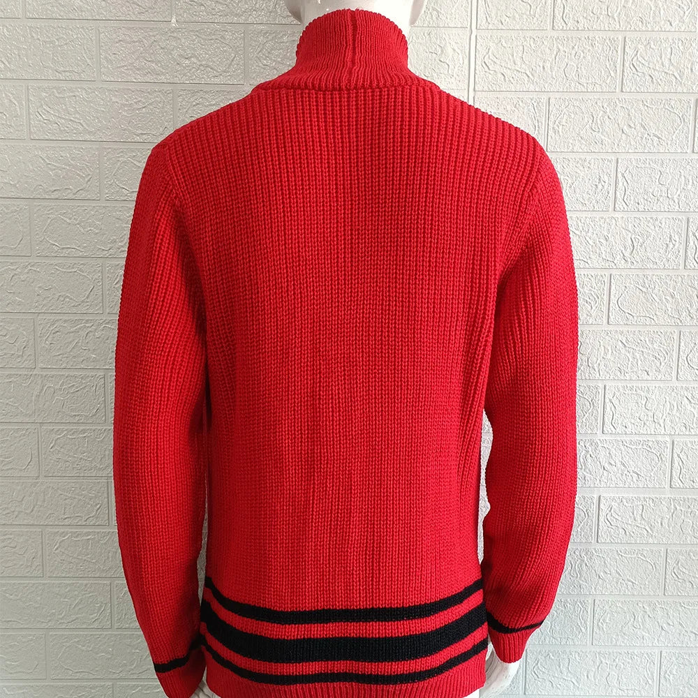 2026 Autumn Winter Men Knitted Sweaters Warm Coats Men's Streetwear Single Breasted Top Cardigan Yellow Red Solid Sweater Male