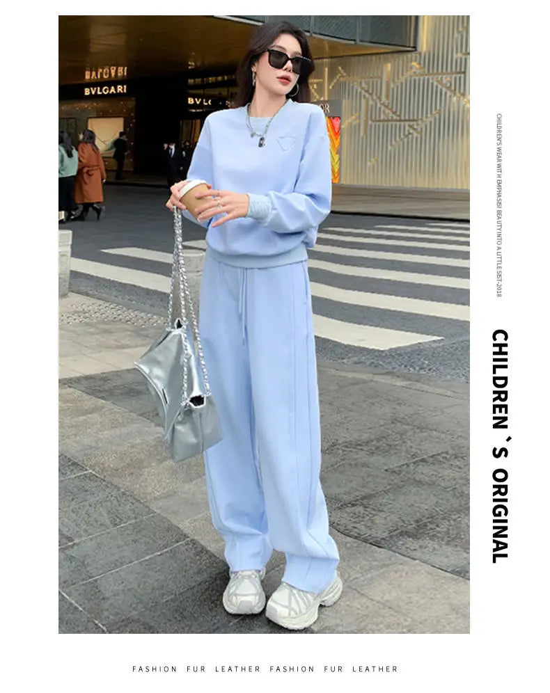 Loose Casual Fashion Sportswear Set for Women plus Size Autumn 2025 Trendy Sweatshirt Wide Leg Pants Two Piece Set