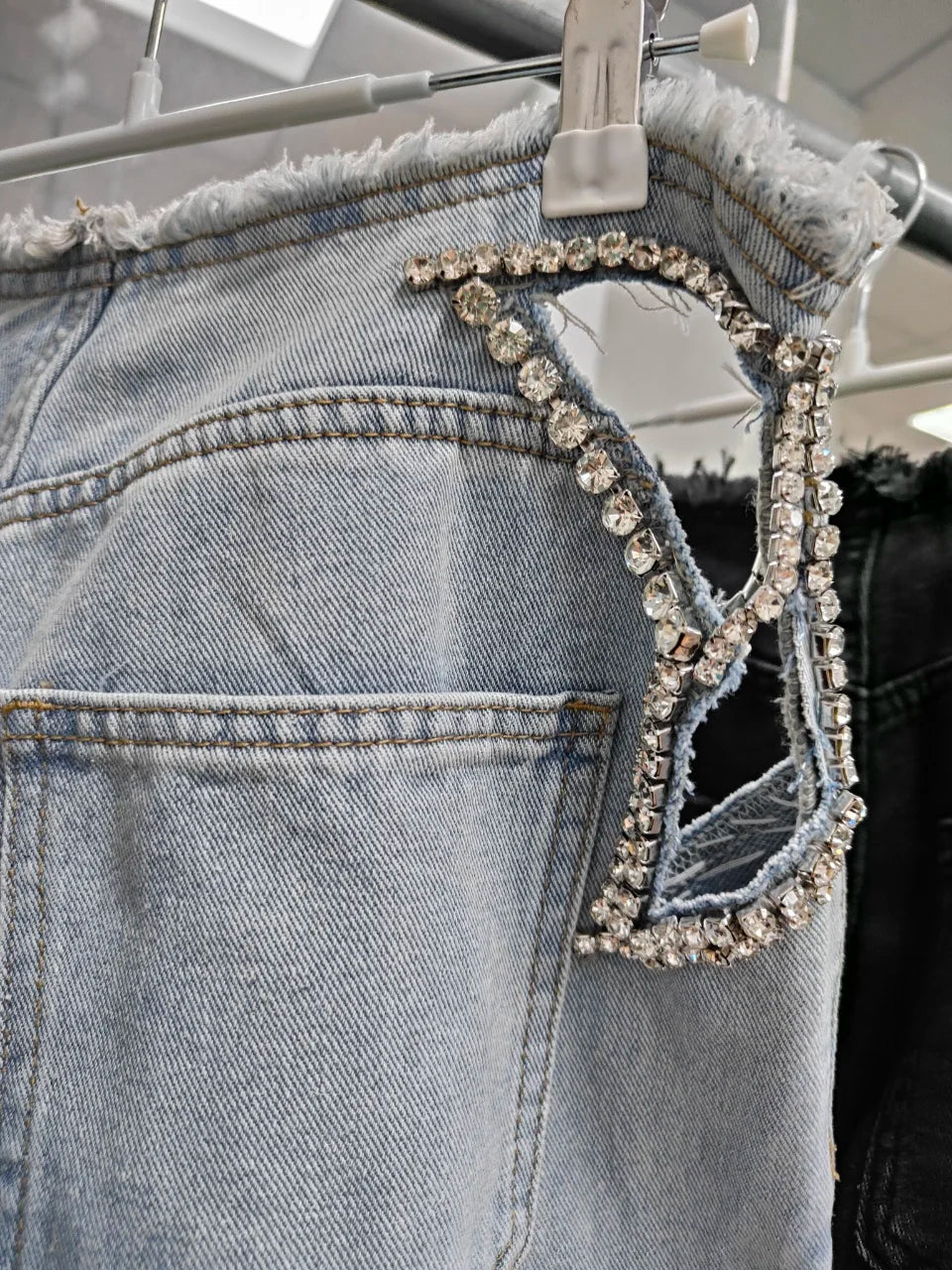 Y2k Hot Fix Rhinestone Cutout Women's Jeans Summer Street Low-rise Wide Leg Loose Denim Pants Lady New Fashion Party Trousers