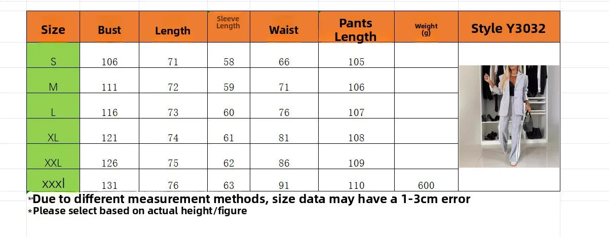 Modern Office Commute Women's Suit Set Loose Fit Long Pants High Waist Striped Casual Sportswear Long Sleeve Button up Coat