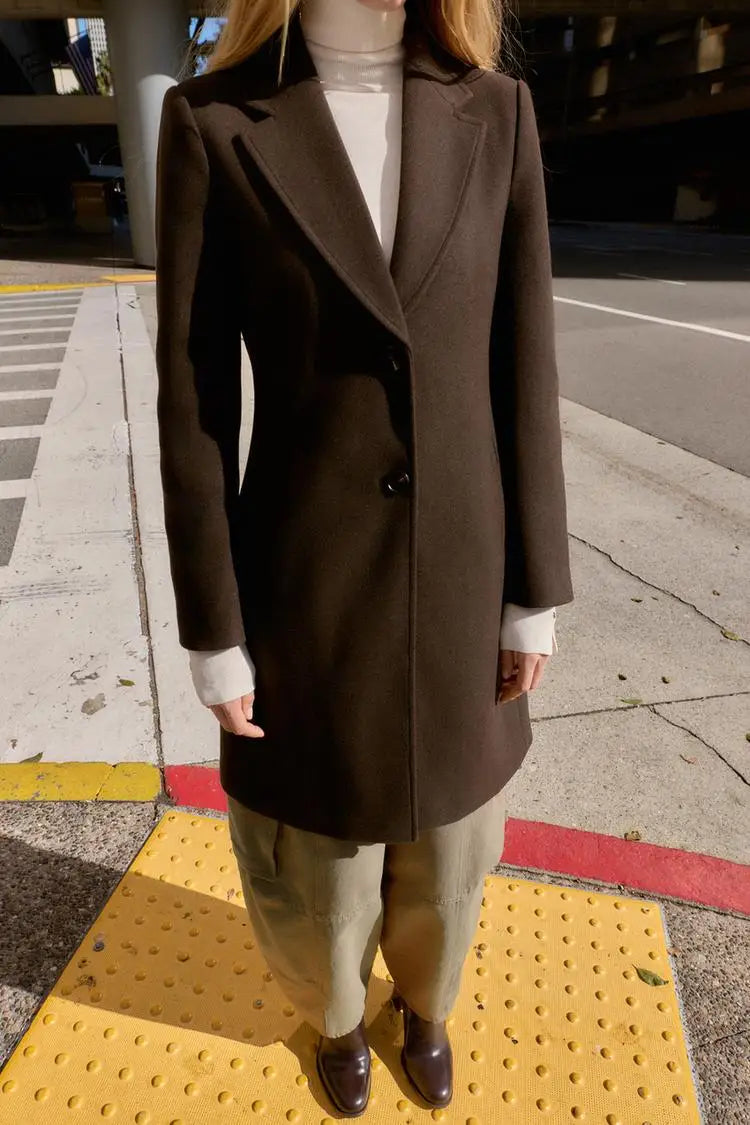 Winter New Women's Casual Long Sleeve Notch Collar Soft Shoulder Padded Coat Outerwear Polyester Fiber Straight Tube Type