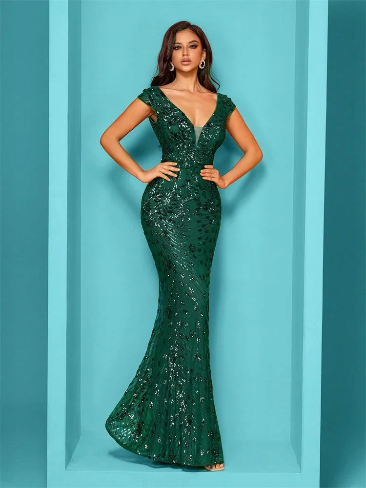 Lucyinlove Elegant Champagne Evening Dress For Women Long 2024 Luxury Mermaid Formal Sequins Prom Wedding Party Cocktail Dresses