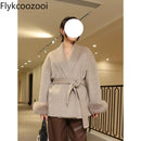 Camperas De Inverno de Cor Sólida Moda Cintura com Alça Outono e Inverno Novo Casaco de Lã Solto