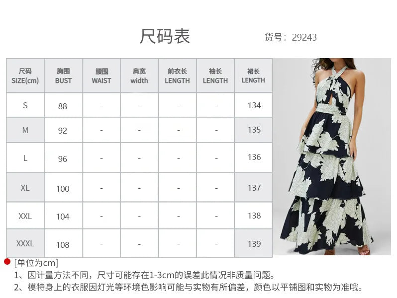 2025 Summer Fashion Printed Long Dresses Woman Sexy Sleeveless Cross Halter Hollow Shoulder Backless Dress Elegant Party Dresses