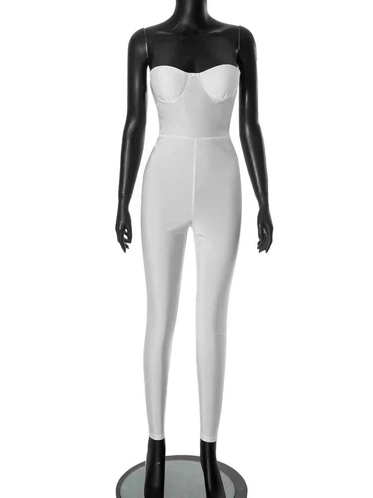 Weird Puss  Fitness Strapless Jumpsuits Women Sexy Body-Shaping Backless Sleeveless Solid Skinny Sporty Classic Trend Overalls