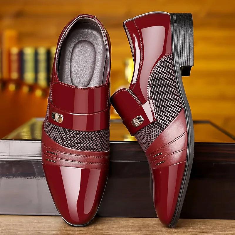 Classic Business Dress Men Shoes Formal Slip On Dress Shoes Mens Oxfords Footwear Elegent Leather Shoes For Men Loafers Wine Red - CRAVO ROSE