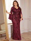Lucyinlove Plus Size Luxury Gold Evening Dresses Women 2025 Long Sleeve Mermaid Formal Sequins Prom Wedding Party Cocktail Gowns