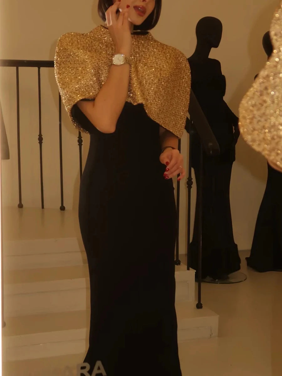 TWOTWINSTYLE Gold Loose Spliced Folds Chic Wraps for Women O Neck Sleeveless Elegant Intellectual Wrap Female Summer Fashion New
