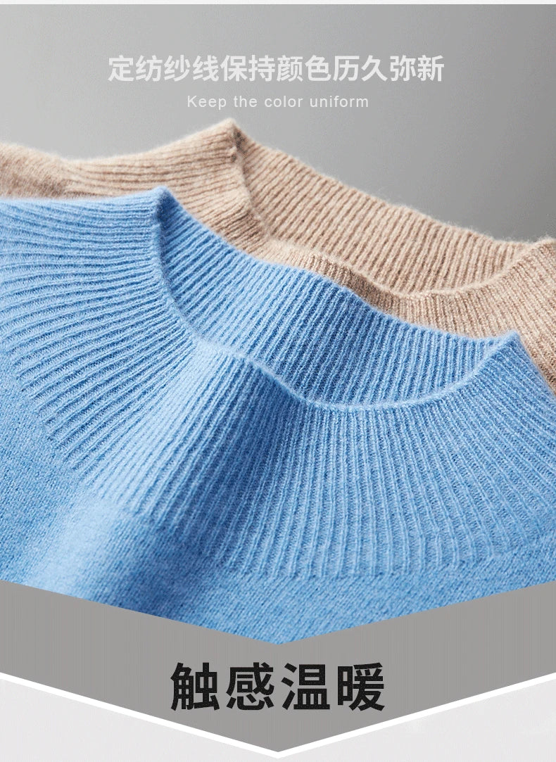 100% Pure Wool Cashmere Sweater Men's Half Turtleneck Pullover Casual Fashion Thickening Top Knitting Sweater