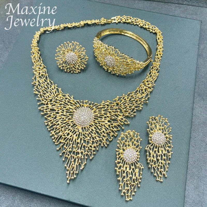 Luxury Original 18K Gold Plated Jewelry Set for Women Trendy Golden Necklace Earring Bracelet Ring Party Dubai Wedding Gifts - CRAVO ROSE