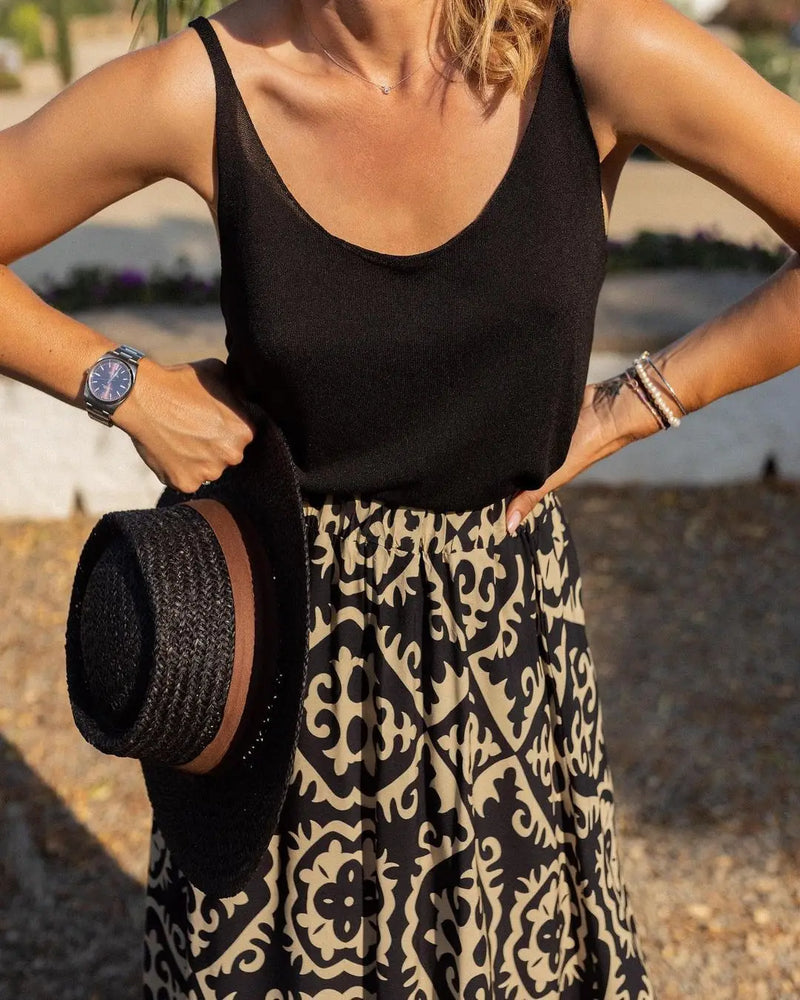 Saia maxi estampa boho feminina moda cintura alta impressão 3D vestido longo casual solto verão saias de cintura alta