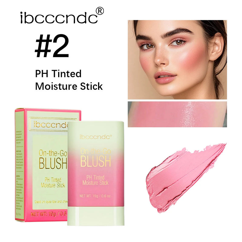 Paleta de blush 3 em 1 com mudança de temperatura para lábios e bochechas, bastão de blush com mudança de temperatura para produtos de maquiagem, paleta de cosméticos em bastão para rosto