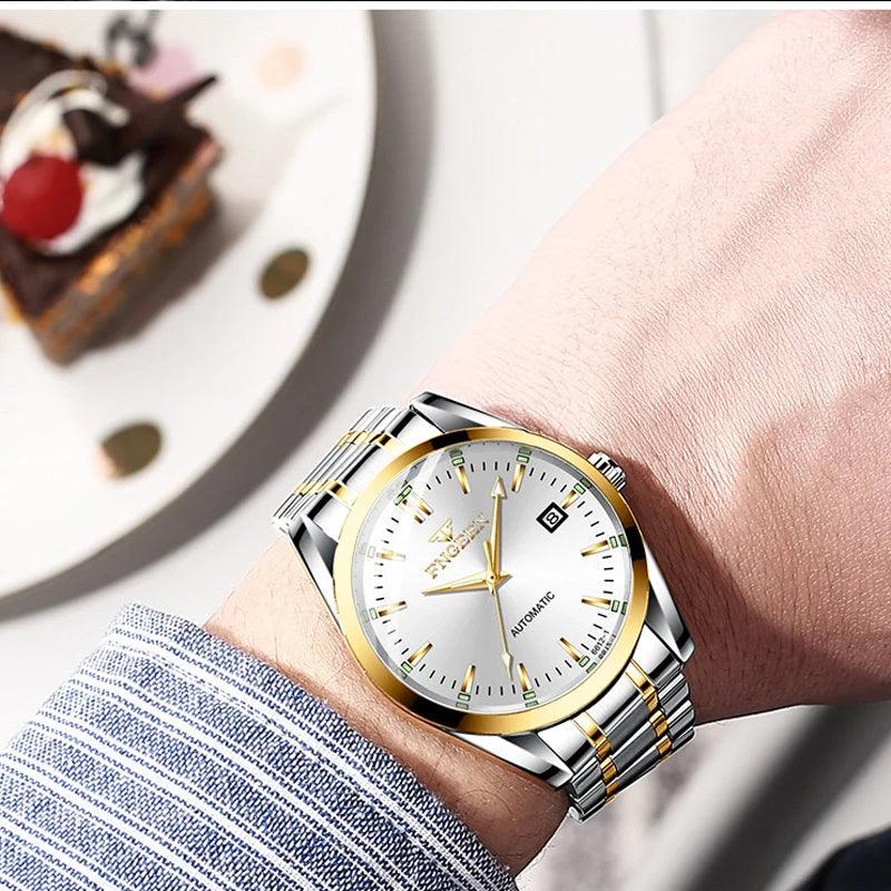 New Luxury Men Mechanical Wristwatch Stainless Steel Automatic Watch Top Brand Mens Watches Luminous Date Reloj Hombre - CRAVO ROSE