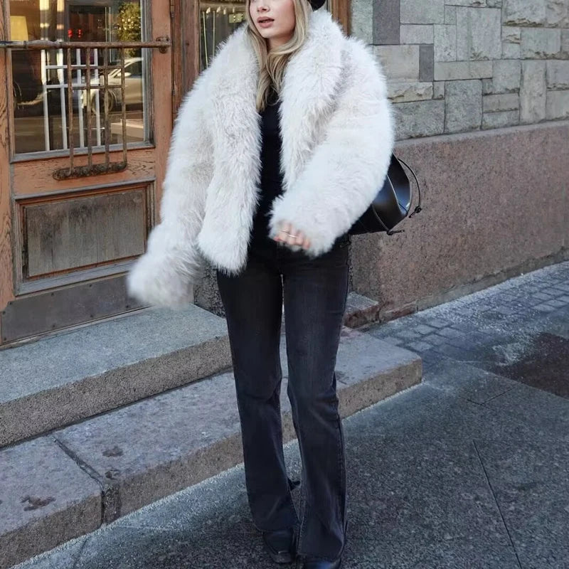 HXAO White Faux Fur Coat 2024 Woman New in coats Autumn Winter Fur Plush Fluffy Jacket Warm Red Gray Black Outerwears