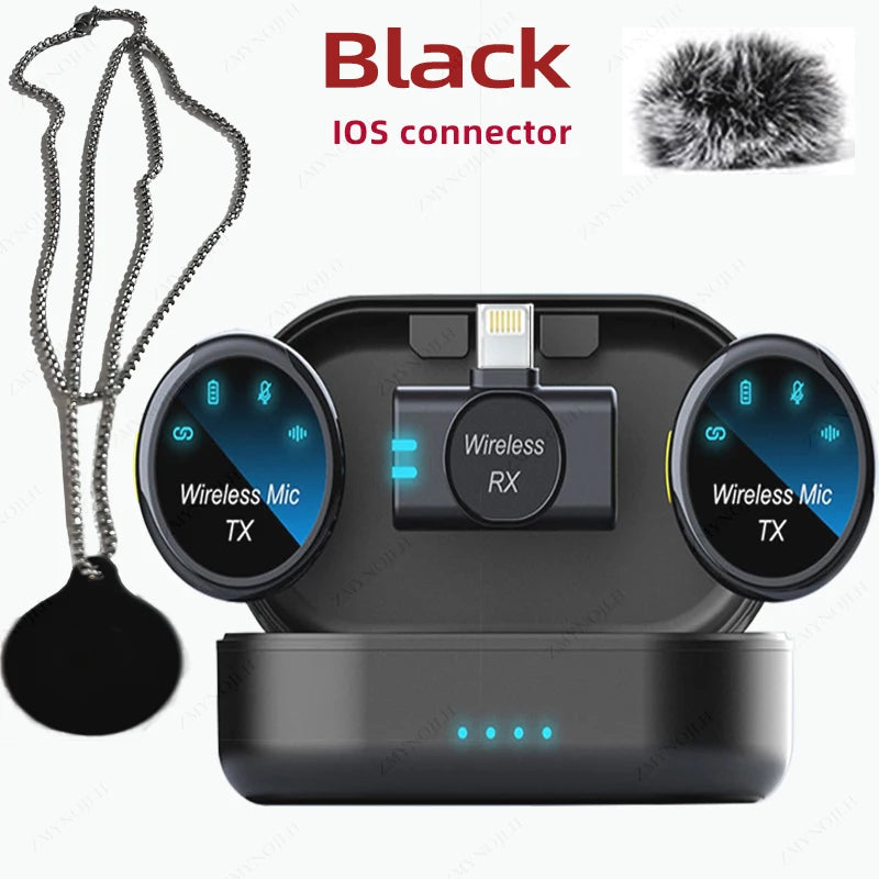 Novo microfone de lapela magnético sem fio com cancelamento de ruído e colar à prova de vento com tampa para gravação de áudio e vídeo para smartphone