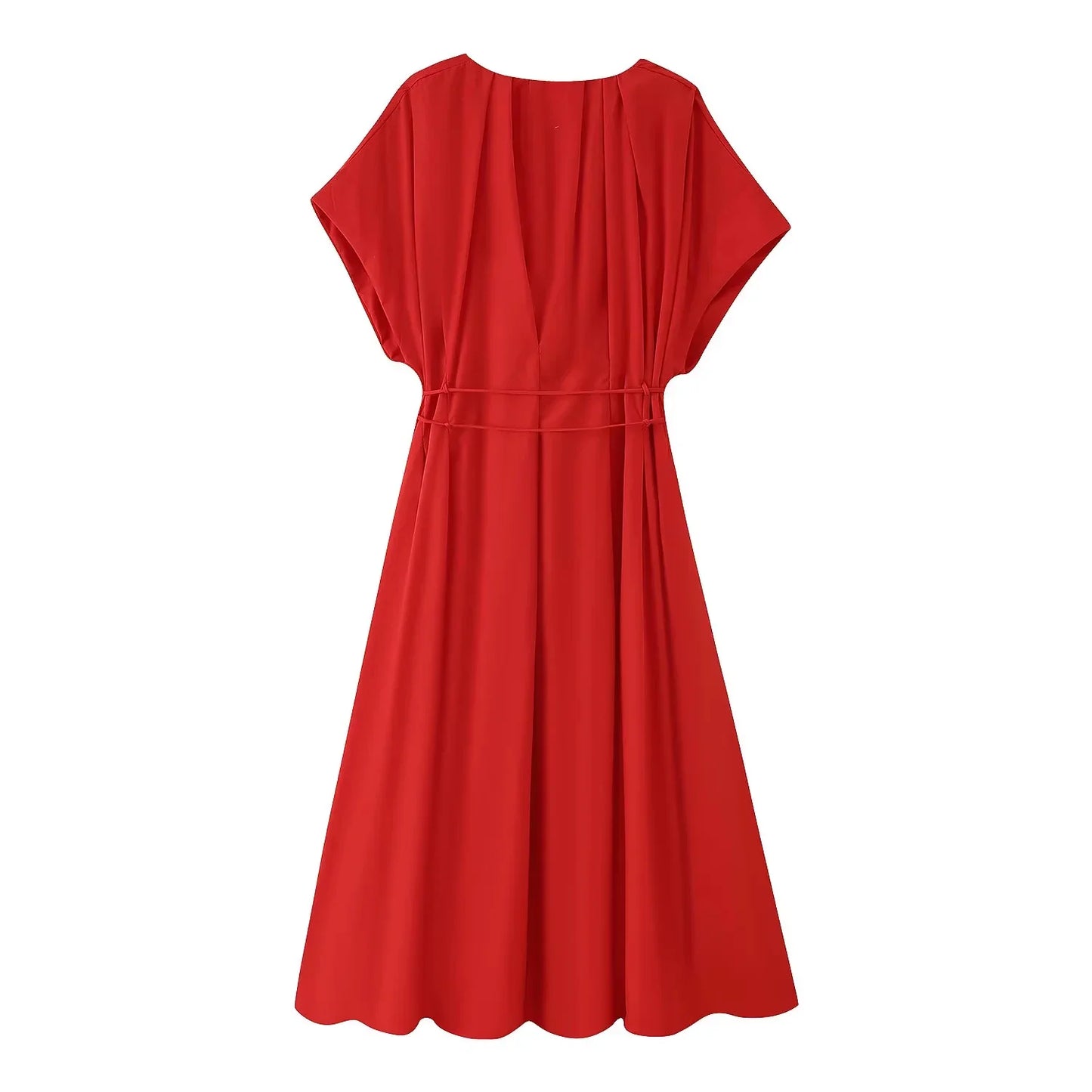 KONDALA 2026 Spring Summer Vintage Women Dress Fashion Single Breasted Sashes Draped V Neck Sleeveless Chic Brown Ladies Dresses