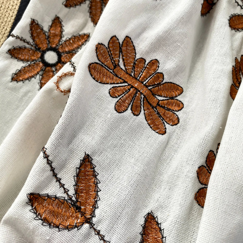 Blusas vintage de manga comprida Teelynn, camisas femininas, tops casuais, algodão, linho, bordado floral, blusa solta, verão, boho, praia