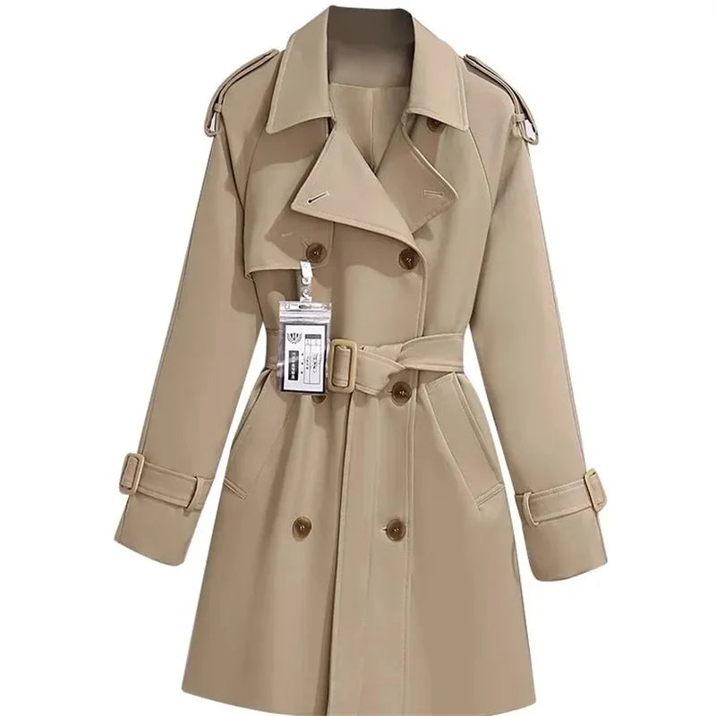 Women's Windbreaker 2026 Spring Autumn New Slim Double-breasted Temperament Coat With belt Femle mid length Casual Trench coat