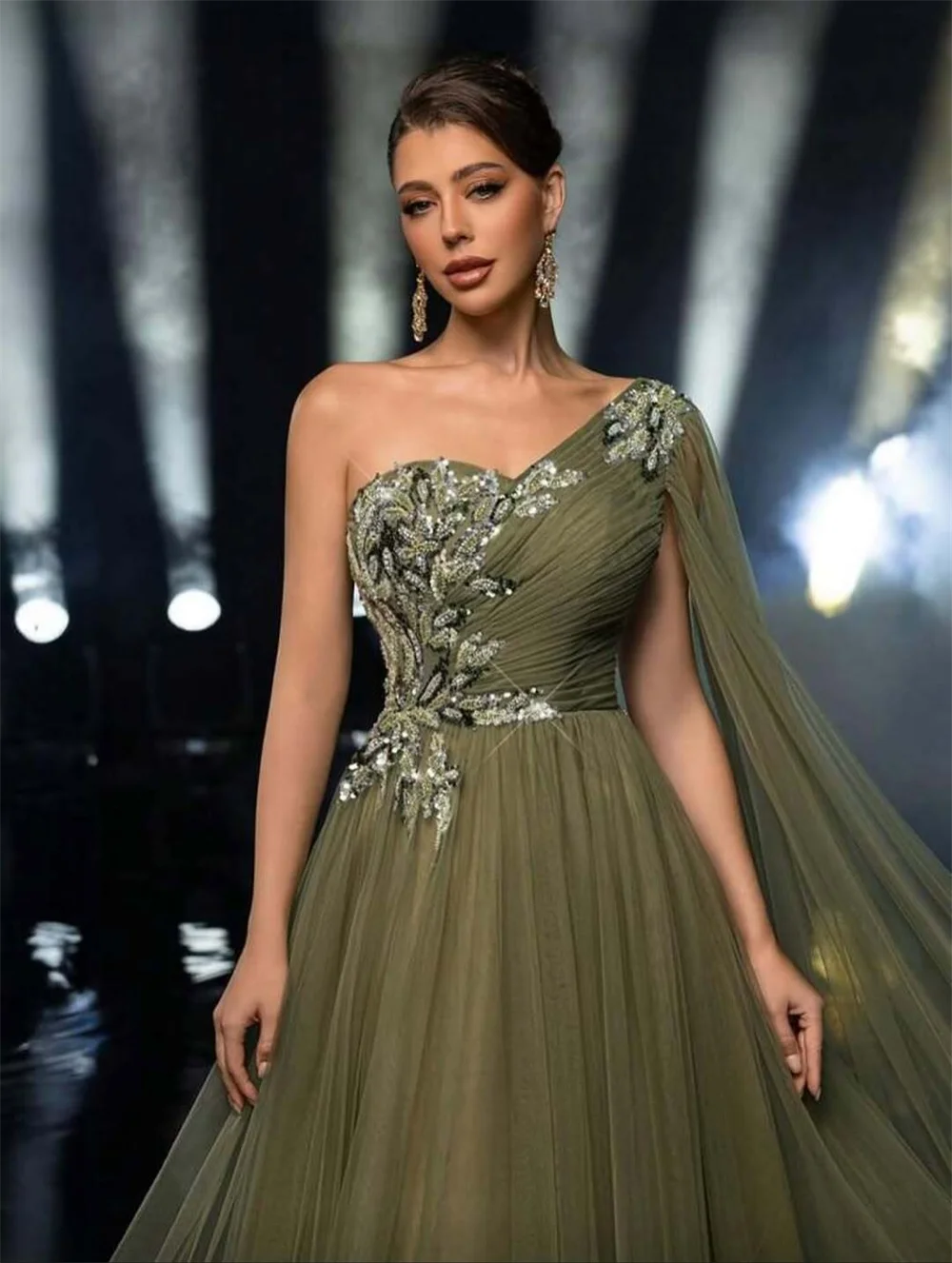 Customized Sequin Floral Prom Dress One Shoulder Tulle Evening Dress Women’s Elegant Quinceanera Party Dress for Special Events