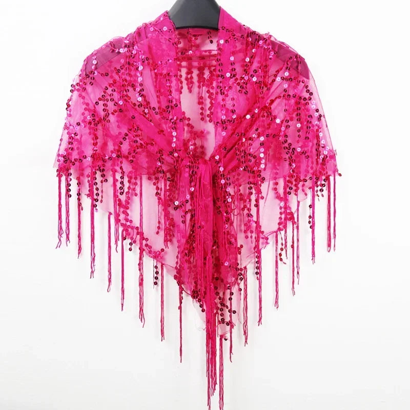 Summer Sequins Tassels Poncho Women Coat Party Outfits Cape Mesh Jacket Ladies Cloak Shawls Casaco Outerwear Wraps Woman Clothes