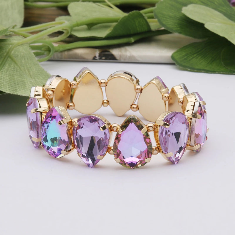 Bohemian Colorful Glass Bracelets For Woman European American Exaggeration Spring Rhinestone Bangle Madera Rhinestone Pulseira