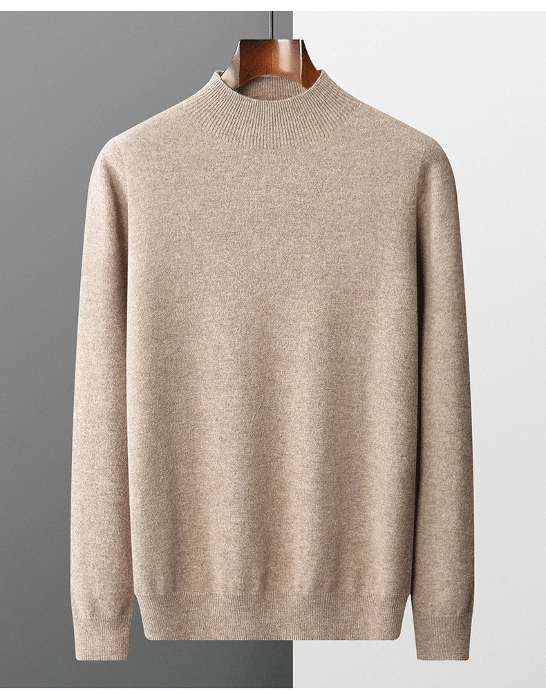 100% Pure Wool Cashmere Sweater Men's Half Turtleneck Pullover Casual Fashion Thickening Top Knitting Sweater