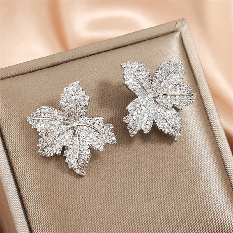 RAKOL Exquisite Full Zircon Leaf Stud Earrings for Women Korean Luxury Jewelry Elegant Flower Earring Bridal Wedding Party