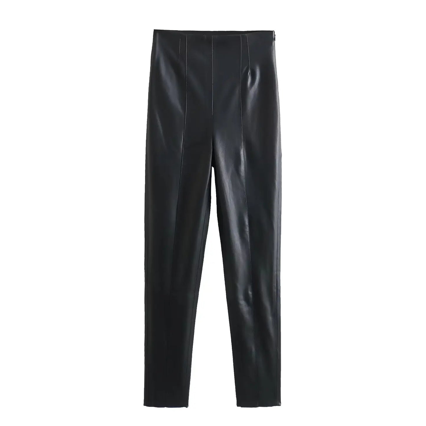 HH 2024 Women's Faux Leather Pants High Waist Straight Leg Trousers Fashion Female Streetwear Stylish Stretch Pencil Pants