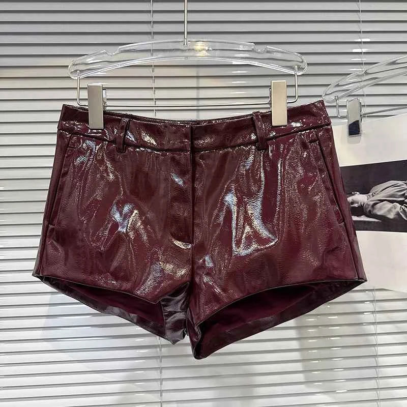 DEAT 2025 Autumn New Fashion Slim Fit Backless Lace One-Piece Camisole For Women Solid Color PU Leather Shorts Female 11A07083