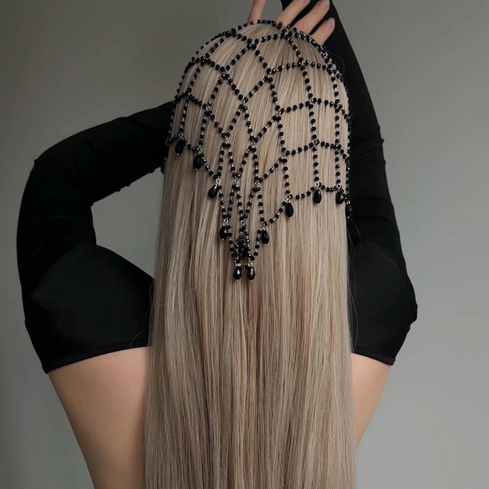 Elegant Round Pearl Mesh Headpiece Tiara Wedding Head Accessories 2026 Temperament Bridal Tassel Hair Chain Hat Prom for Women