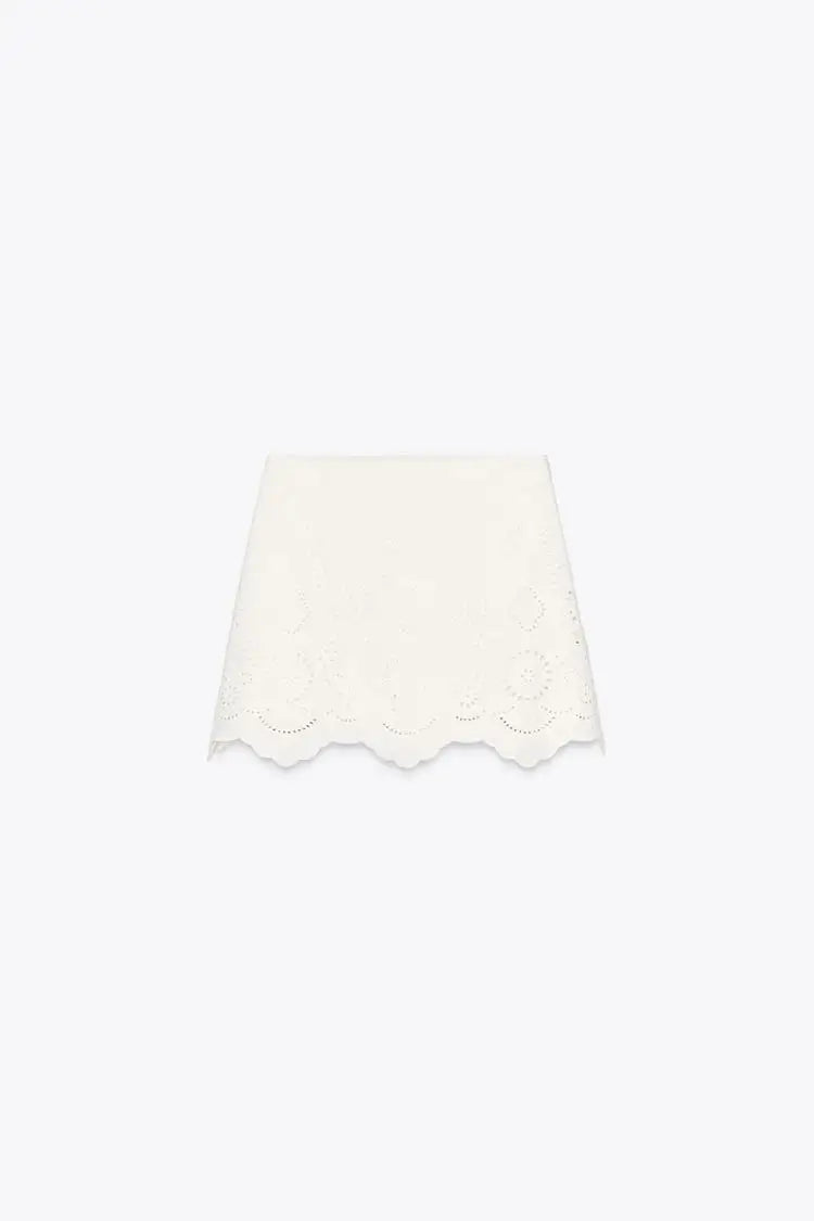 Embroidered Hollow out Vest Top 3356868 High Waist Skirt Pants 3357868 Faionable Two-Piece Set round Ne Button Closure ...